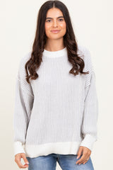 Grey Ribbed Balloon Sleeve Maternity Sweater