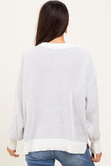 Grey Ribbed Balloon Sleeve Sweater