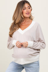 Beige Colorblock V-Neck Maternity Pullover Top