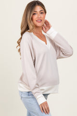 Beige Colorblock V-Neck Maternity Pullover Top