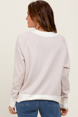 Beige Colorblock V-Neck Pullover Top