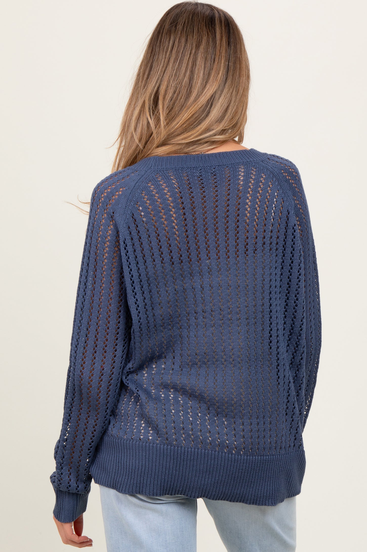 Navy Crochet Knit Relaxed Fit Maternity Sweater Top