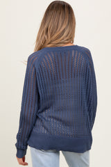 Navy Crochet Knit Relaxed Fit Maternity Sweater Top