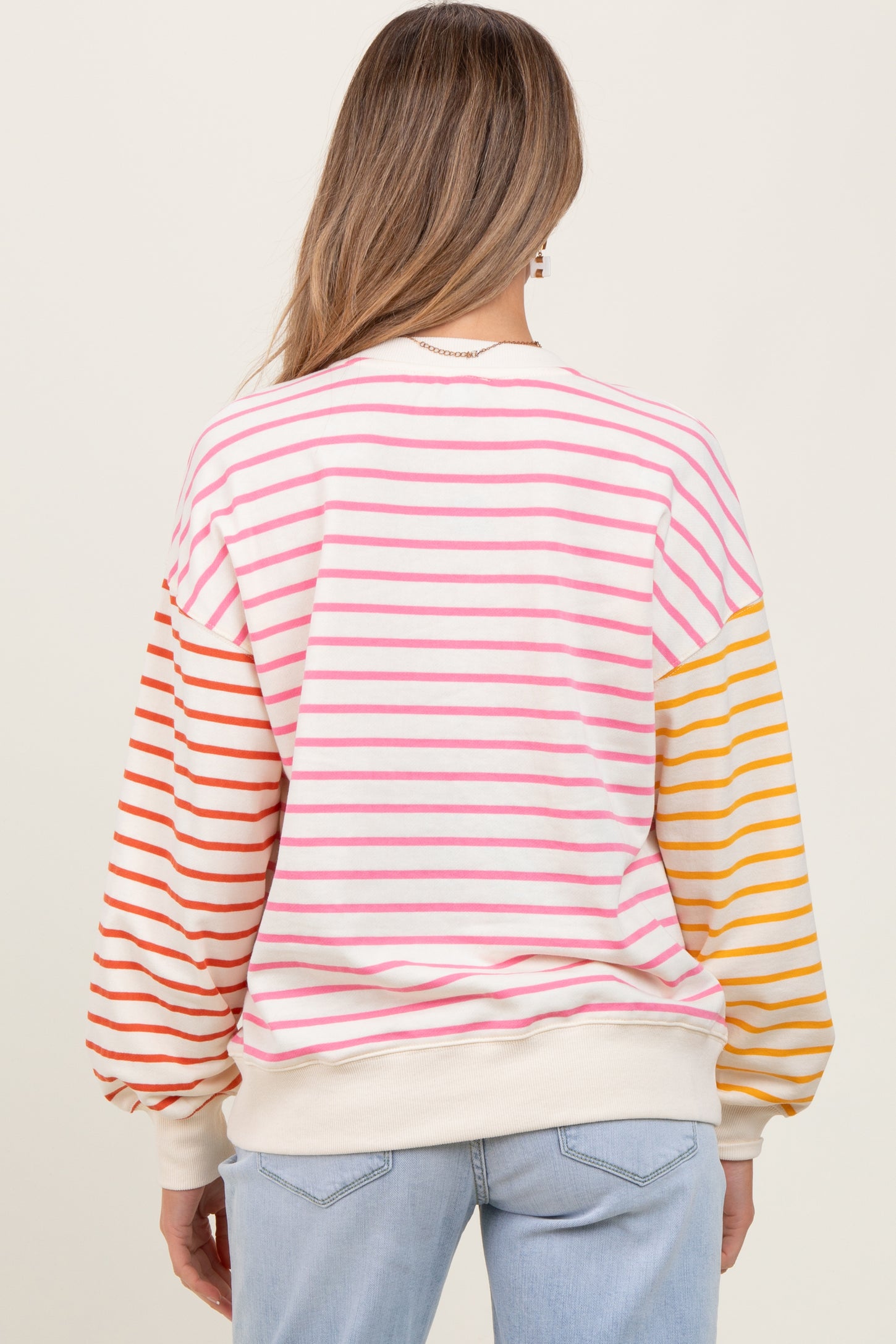 Pink Colorblock Striped Maternity Pullover