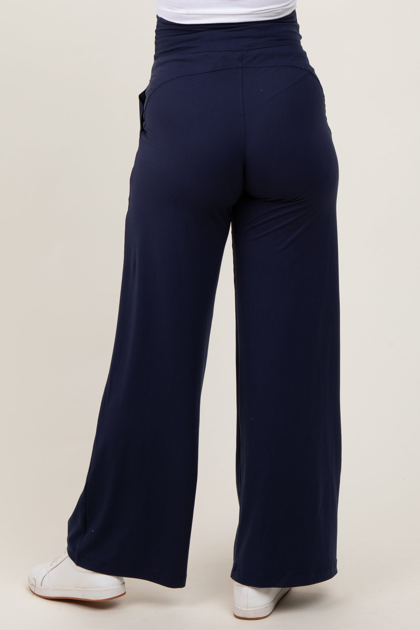 Navy Crossover Waist Active Wide Leg Maternity Pant