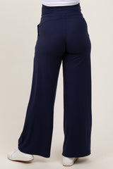 Navy Crossover Waist Active Wide Leg Maternity Pant