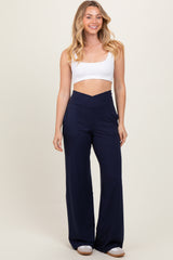Navy Crossover Waist Active Wide Leg Maternity Pant