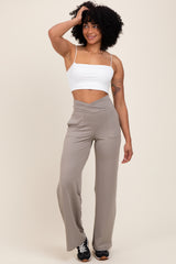 Light Taupe Crossover Waist Active Wide Leg Maternity Pant