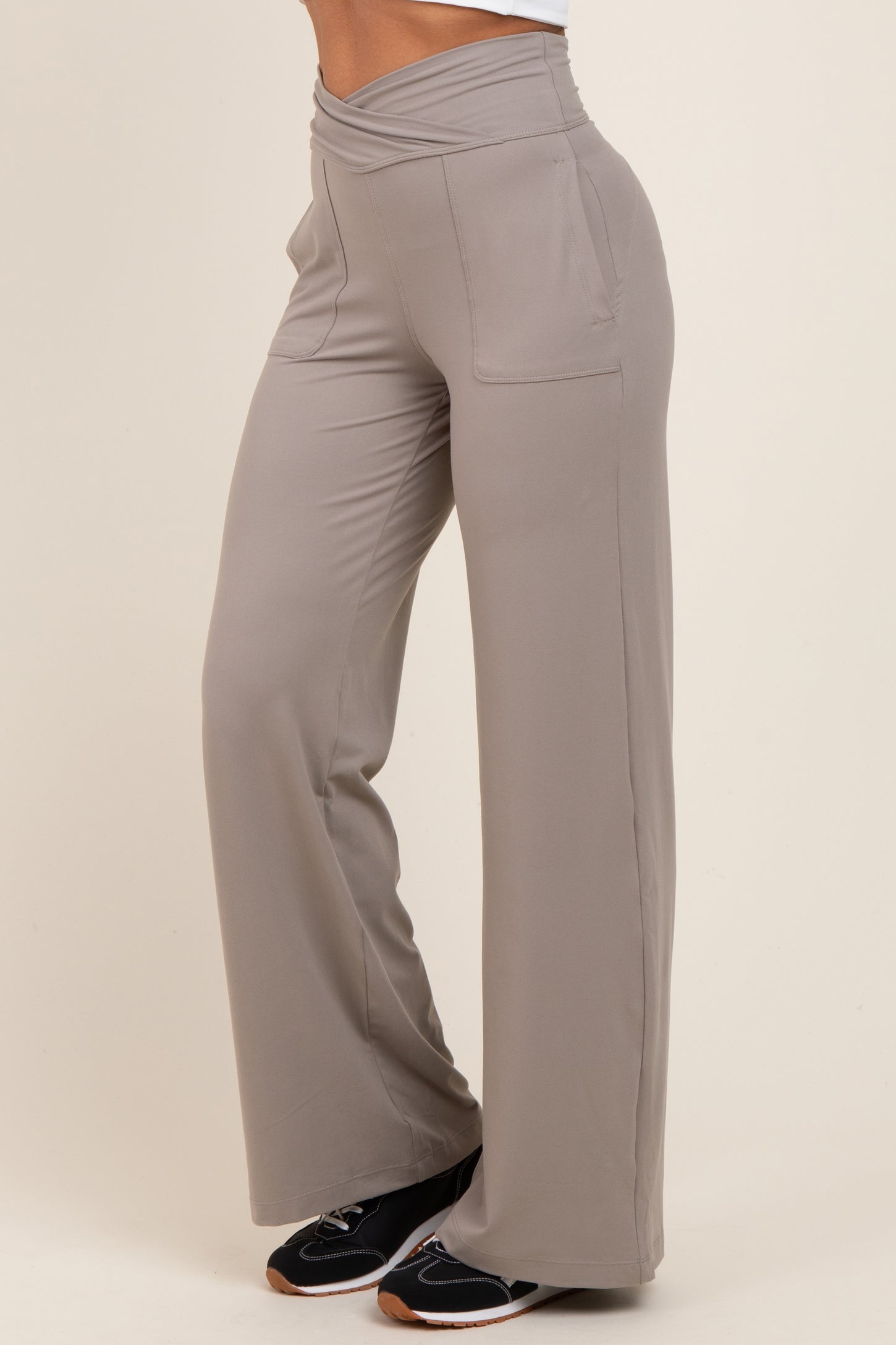 Light Taupe Crossover Waist Active Wide Leg Pant