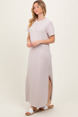 Cream Basic Side Slit Short Sleeve Midi Dress