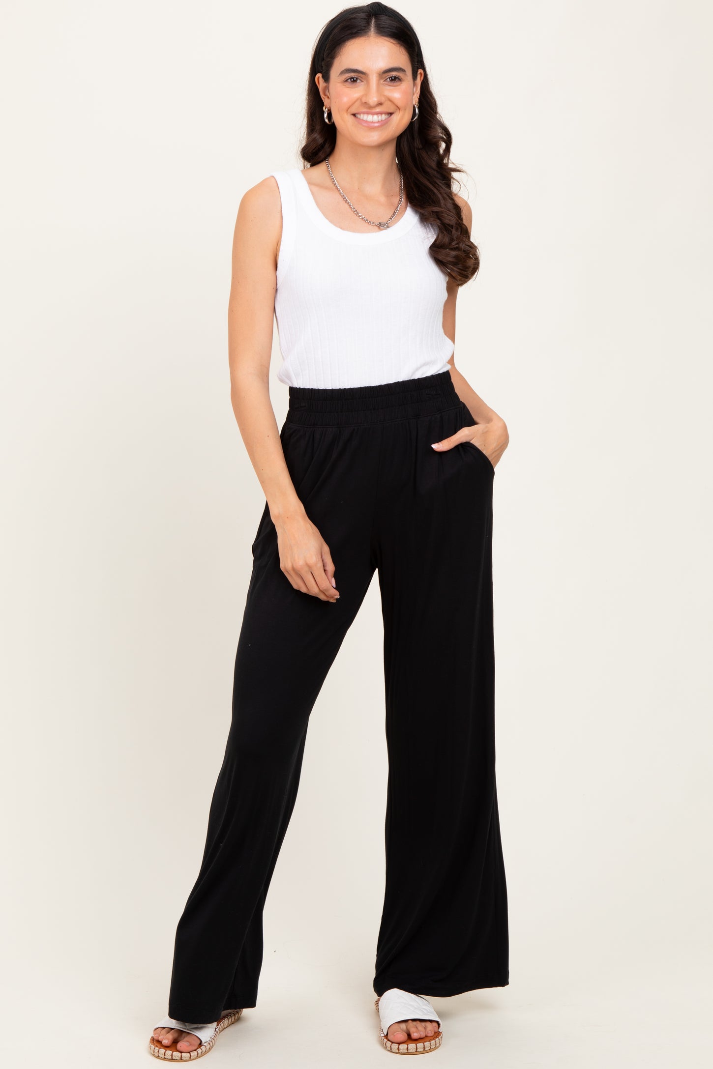 Black Basic Wide Leg Pocketed Maternity Pants