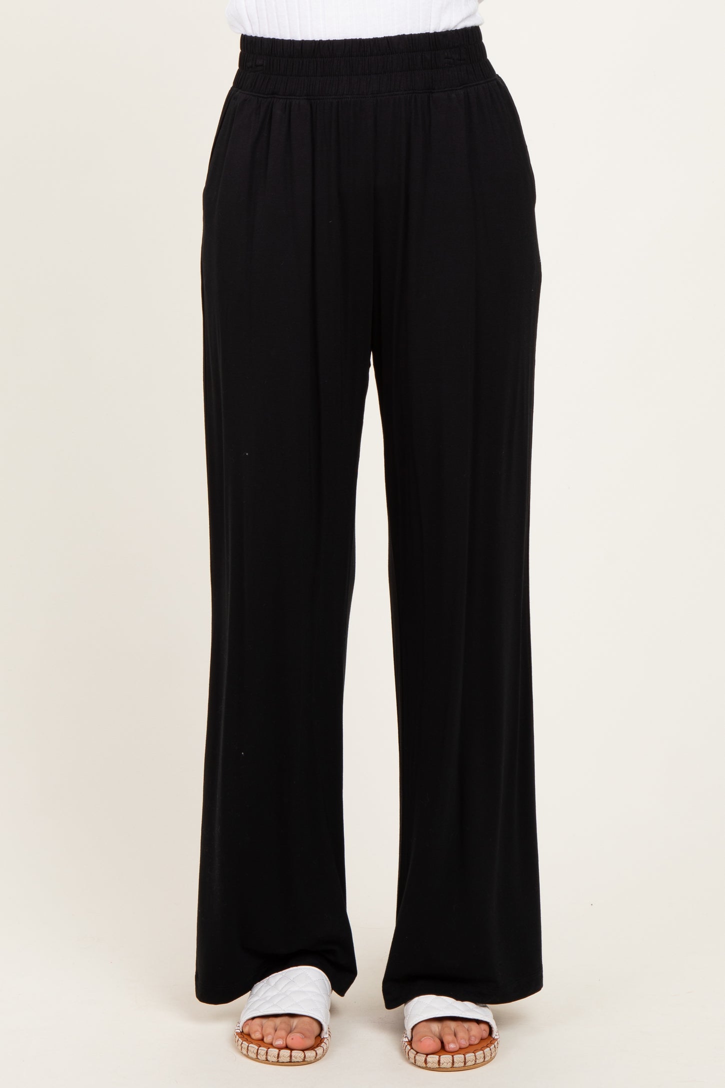 Black Basic Wide Leg Pocketed Pants
