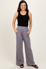 Mocha Basic Wide Leg Pocketed Maternity Pants