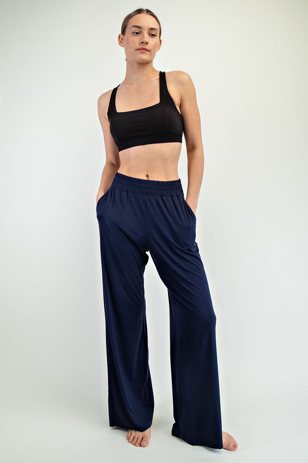 Navy Basic Wide Leg Pocketed Maternity Pants