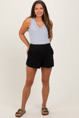 Black Basic Rounded Hem Maternity Shorts