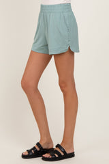 Light Olive Basic Rounded Hem Shorts