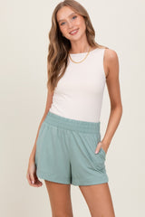 Light Olive Basic Rounded Hem Shorts