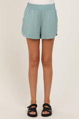 Light Olive Basic Rounded Hem Shorts