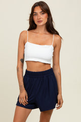 Navy Basic Rounded Hem Shorts