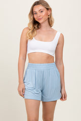 Light Blue Basic Rounded Hem Shorts