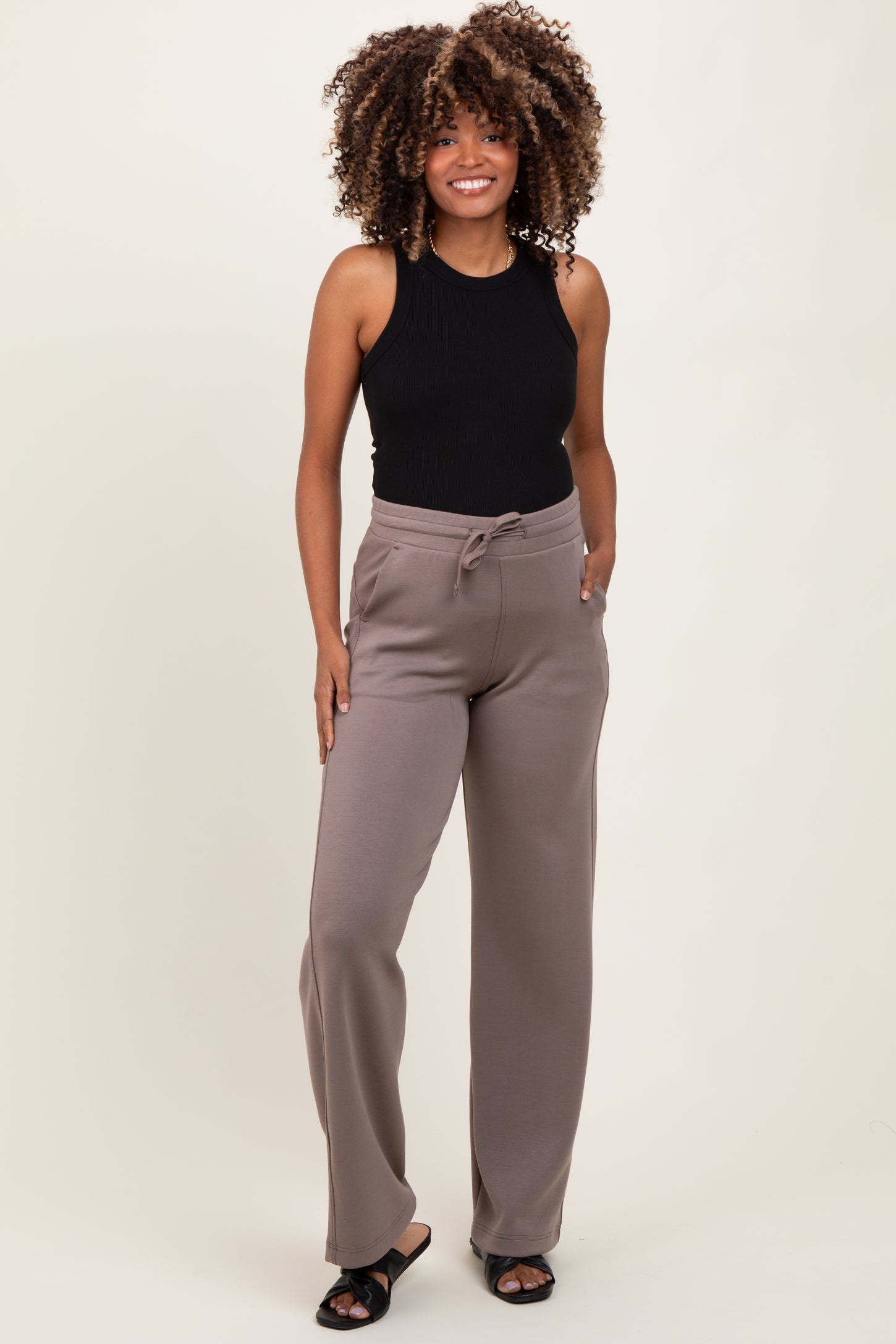 Mocha Straight Leg Drawstring Maternity Sweatpants