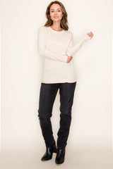 Cream Knit Long Button Sleeve Top