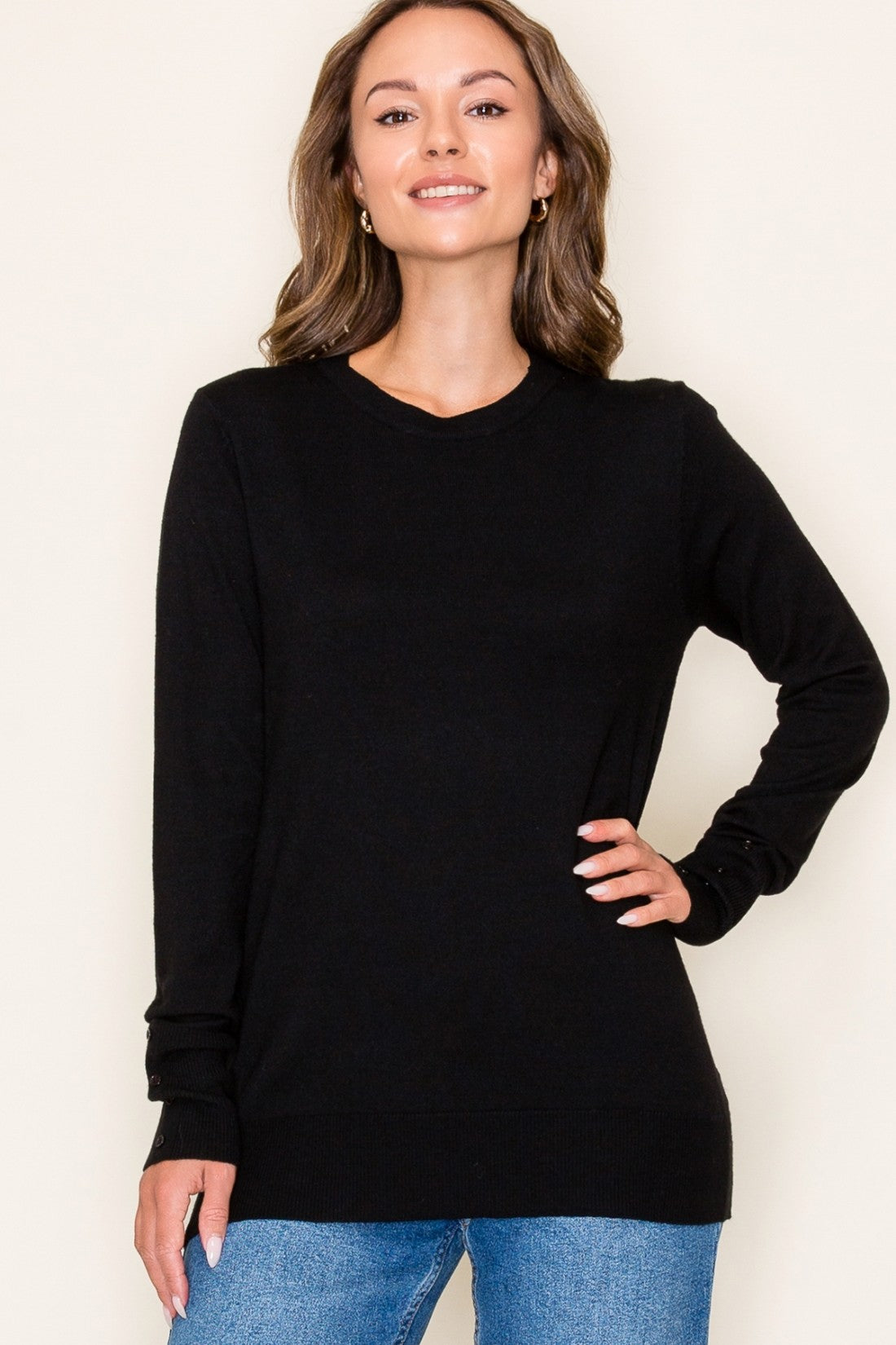 Black Knit Long Button Sleeve Maternity Top