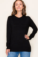 Black Knit Long Button Sleeve Maternity Top