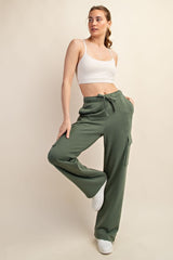 Olive Cargo Pocket Straight Leg Sweatpants