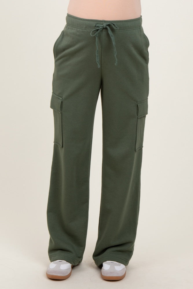 Olive Cargo Pocket Straight Leg Maternity Sweatpants