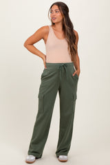 Olive Cargo Pocket Straight Leg Maternity Sweatpants