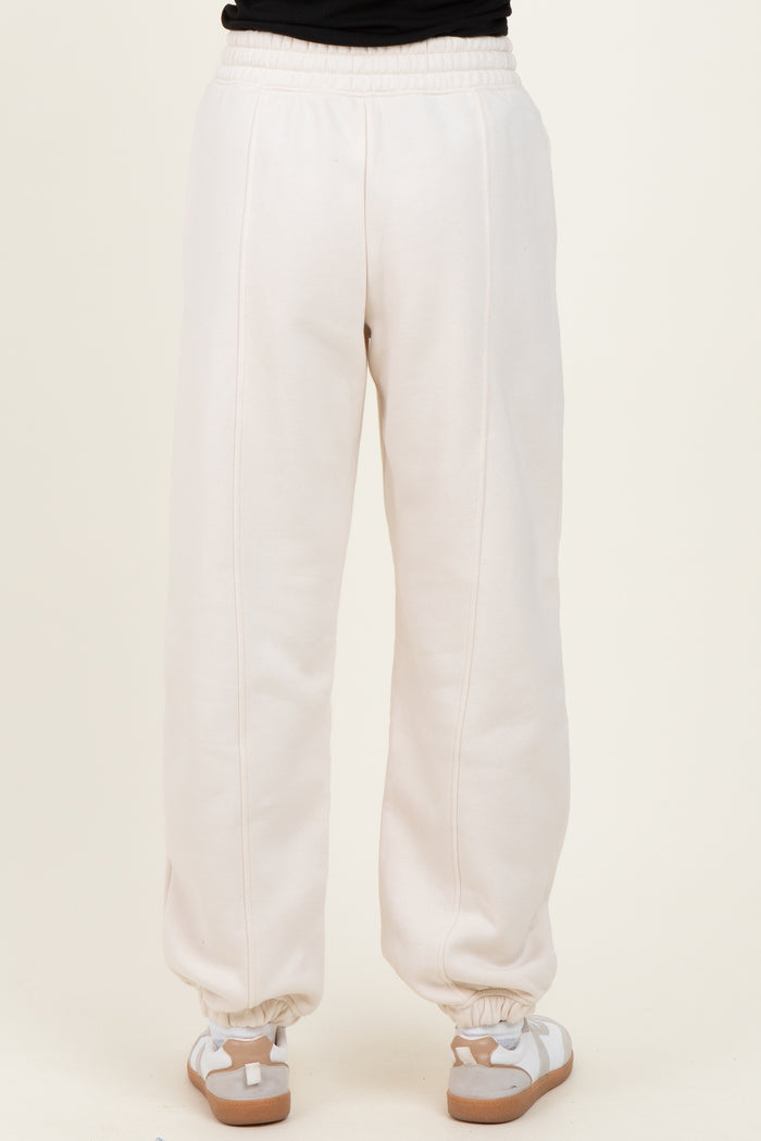 Cream Drawstring Relaxed Fit Sweatpants