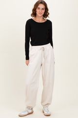 Cream Drawstring Relaxed Fit Sweatpants