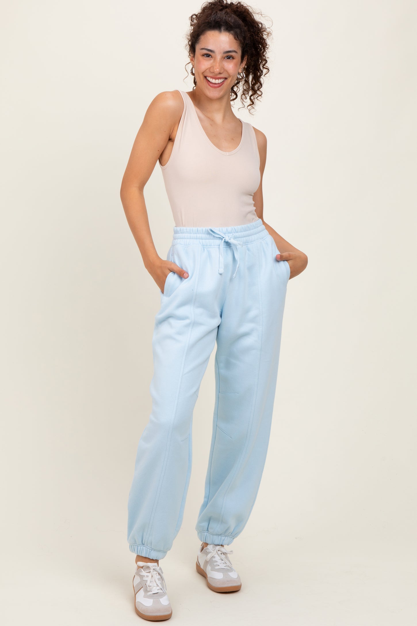 Light Blue Drawstring Relaxed Fit Maternity Sweatpants