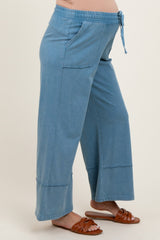 Blue Mineral Wash Wide Leg Ankle Maternity Pants