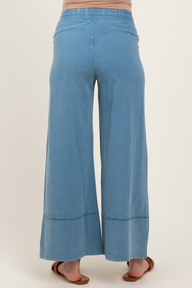 Blue Mineral Wash Wide Leg Ankle Maternity Pants