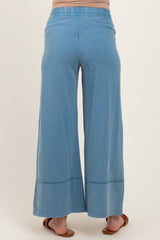 Blue Mineral Wash Wide Leg Ankle Maternity Pants