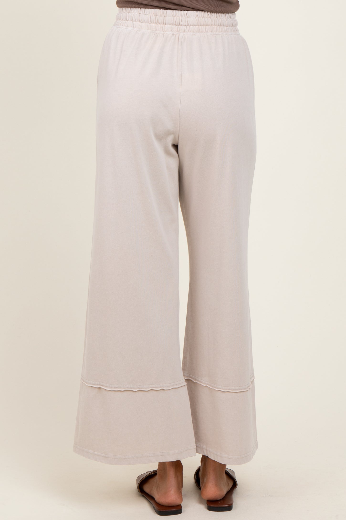 Cream Mineral Wash Wide Leg Ankle Pants