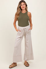 Cream Mineral Wash Wide Leg Ankle Maternity Pants