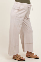 Cream Mineral Wash Wide Leg Ankle Maternity Pants