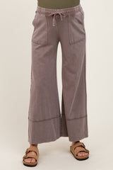 Mocha Mineral Wash Wide Leg Ankle Maternity Pants