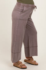 Mocha Mineral Wash Wide Leg Ankle Maternity Pants