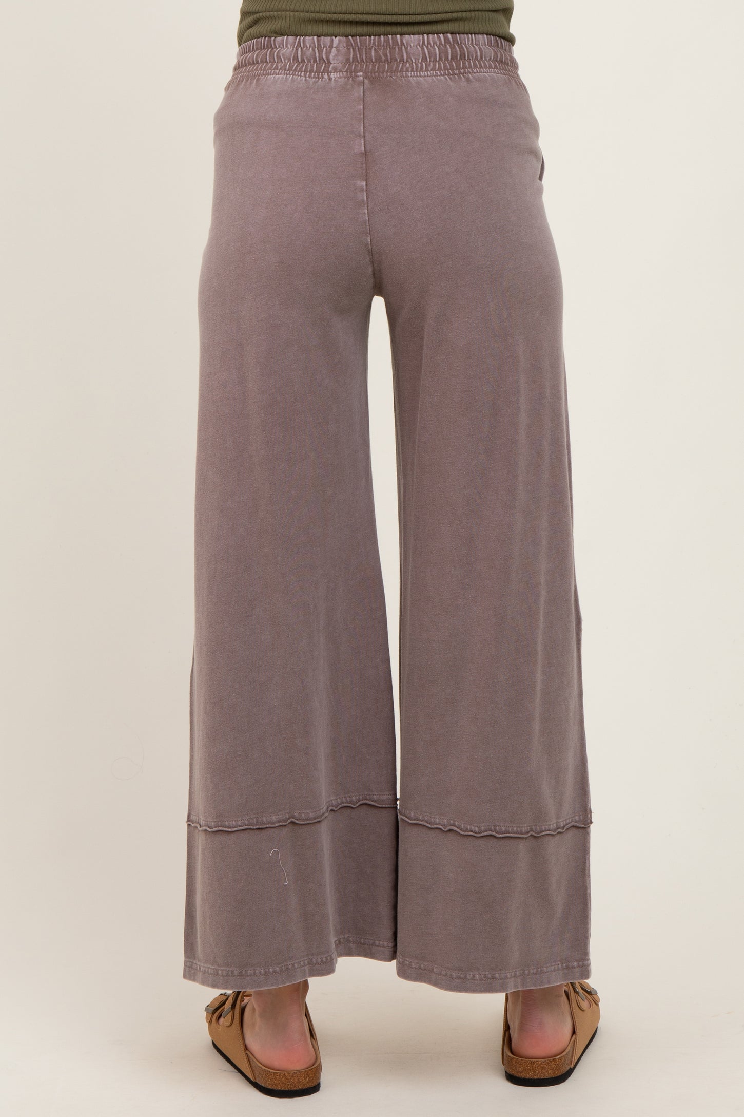 Mocha Mineral Wash Wide Leg Ankle Maternity Pants