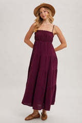 Plum Crochet Trim Tiered Maxi Dress