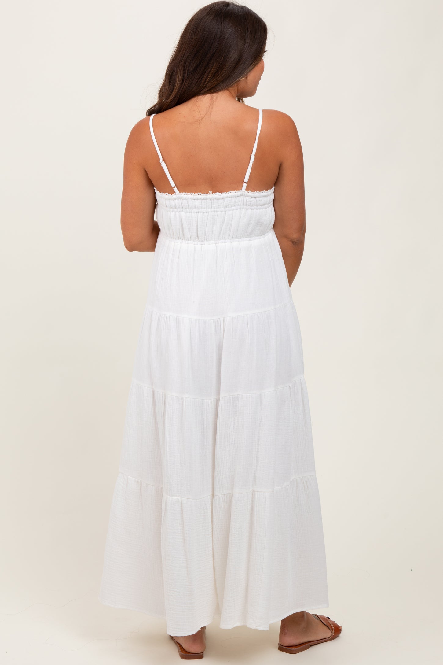 Ivory Crochet Trim Tiered Maternity Maxi Dress