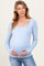 Light Blue Square Neck Long Sleeve Maternity Top