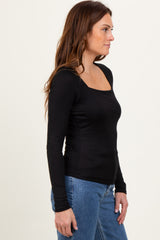Black Square Neck Long Sleeve Top