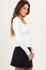 White Square Neck Long Sleeve Top