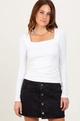 White Square Neck Long Sleeve Top