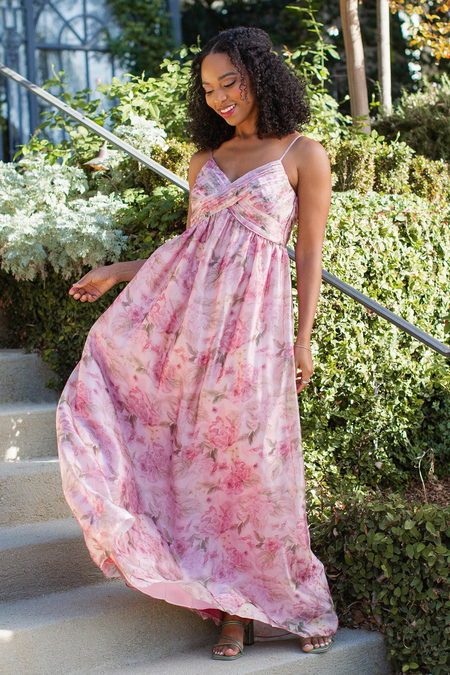 Pink Multi Floral Print Sleeveless Maxi Dress
